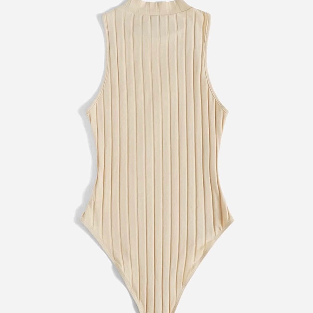 Sleeveless Cream Ribbed Bodysuit - Picture 4 of 4